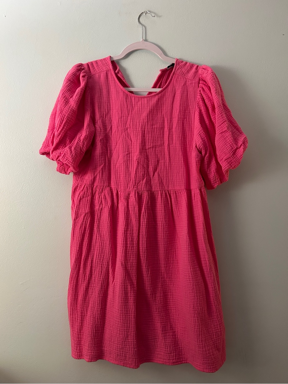 Women's Fuchsia Puff-Sleeve Midi Dress